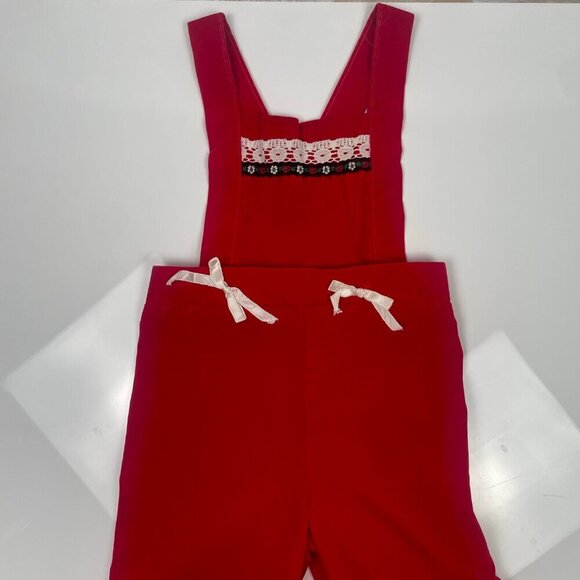 Vintage Christmas Red Velvet Toddler Overalls Size: 12 months, 1 year old. - Picture 2 of 11